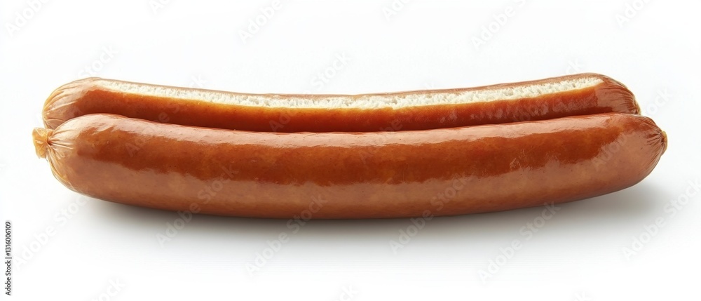 Two Delicious Brown Sausages Arranged on a White Background Ready to be Grilled or Served in a Bun for Lunch or Dinner Two Delicious Brown Sausages Arranged on a White Background Ready to be Grilled or Served in a Bun for Lunch or Dinner