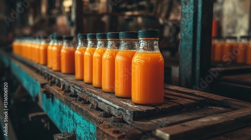 The Contemporary Method of Bottling Orange Juice in a Factory Setting