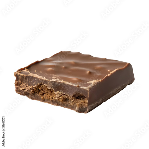 Delicious Chocolate Bar Piece with Cookie Layer on White or Transparent Background
