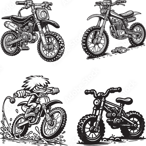 Vector Mudslinger Bike Illustrations – Set of 4 High-Quality Off-Road Designs