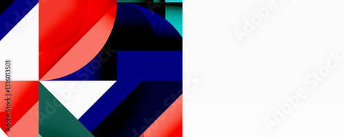 Abstract geometric artwork with interwoven angular and curved shapes, dynamic composition with smooth gradients and bold contrasts