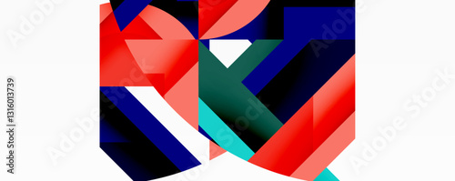 Abstract geometric artwork with interwoven angular and curved shapes, dynamic composition with smooth gradients and bold contrasts