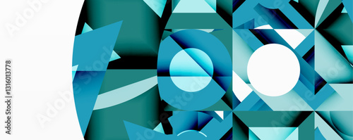 Circles, semi circles, squares and round triangles. Geometric mosaic style pattern abstract background for wallpaper, banner, backdrop, card, book Illustration, landing page