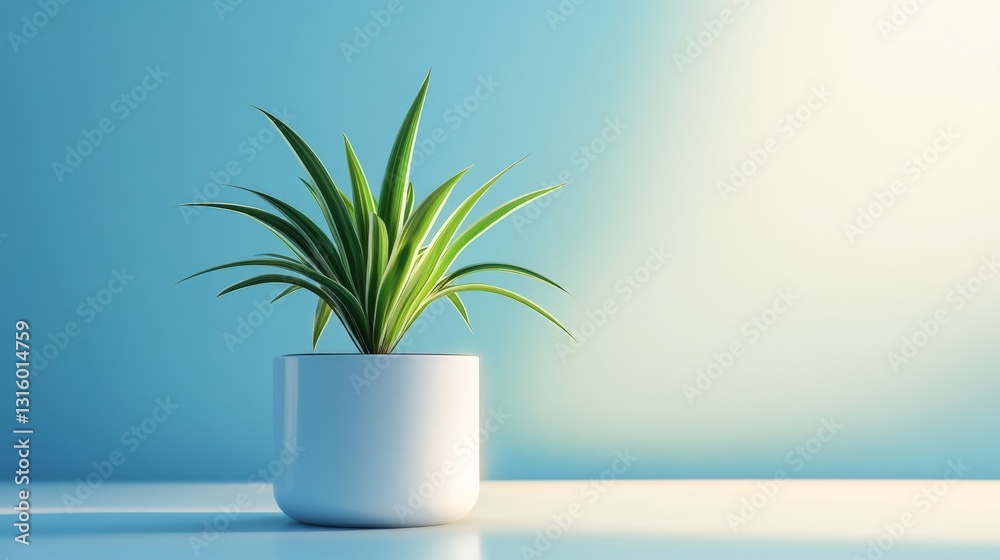 Obraz premium Calming Soft Blue Wallpaper with Plant Accent