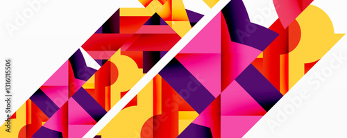 Abstract geometric artwork with interwoven angular and curved shapes, dynamic composition with smooth gradients and bold contrasts