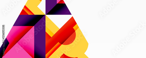 Abstract geometric artwork with interwoven angular and curved shapes, dynamic composition with smooth gradients and bold contrasts