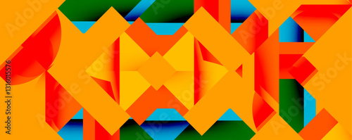 Abstract geometric artwork with interwoven angular and curved shapes, dynamic composition with smooth gradients and bold contrasts