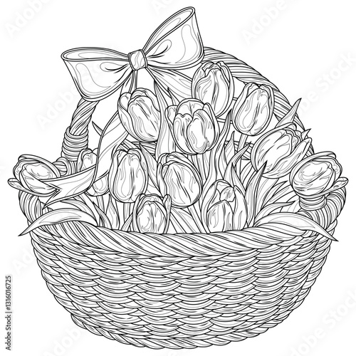 Wallpaper Mural A basket of tulips.Coloring book antistress for children and adults.	 Torontodigital.ca