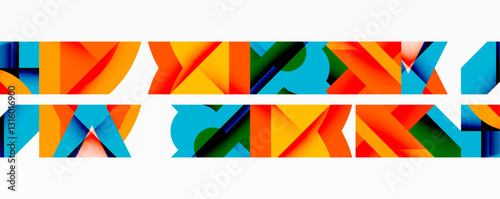 Abstract geometric artwork with interwoven angular and curved shapes, dynamic composition with smooth gradients and bold contrasts