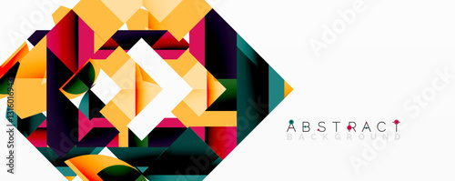 Abstract geometric artwork with interwoven angular and curved shapes, dynamic composition with smooth gradients and bold contrasts