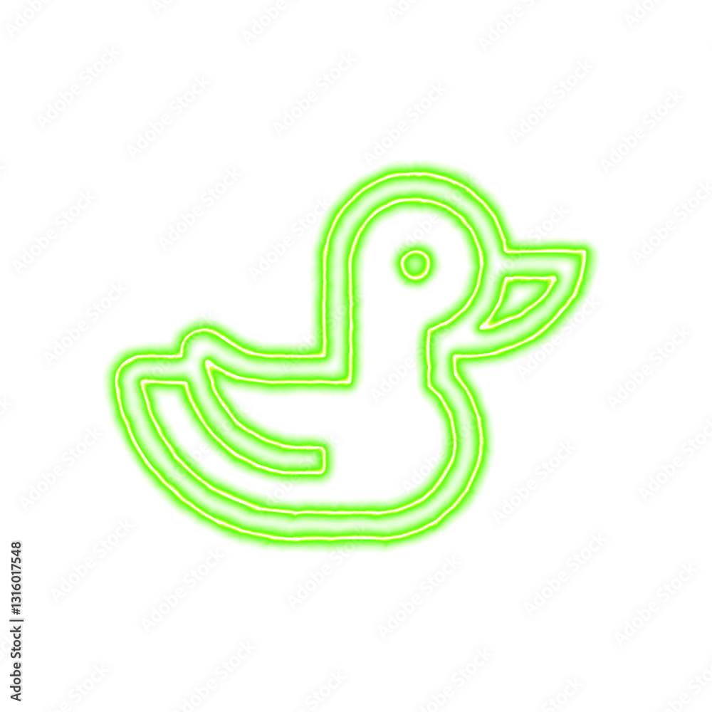 Obraz premium Icon duck from the flow of energy of green color. Shimmering neon
