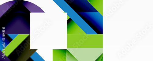 Abstract geometric artwork with interwoven angular and curved shapes, dynamic composition with smooth gradients and bold contrasts