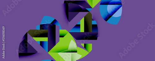 Abstract geometric artwork with interwoven angular and curved shapes, dynamic composition with smooth gradients and bold contrasts