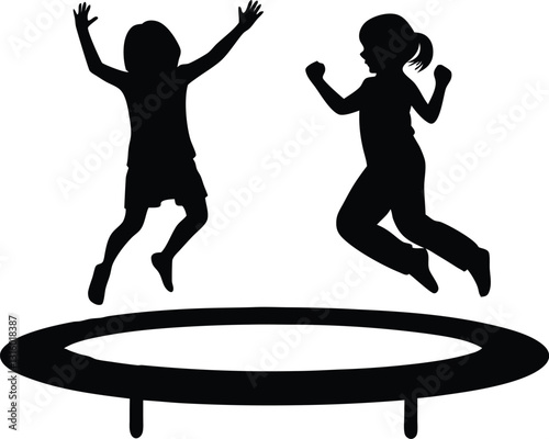 kids Jumping On Trampoline silhouette  simple flat vector