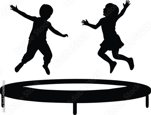 kids Jumping On Trampoline silhouette  simple flat vector