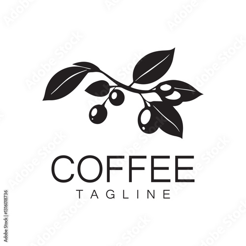 Logo design of arabica coffee cup and coffee plant hand drawn vintage style