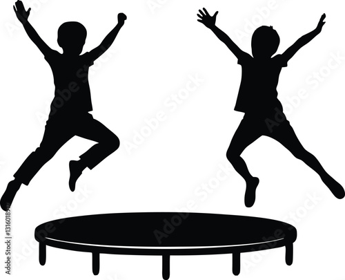kids Jumping On Trampoline silhouette  simple flat vector