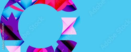 Abstract geometric artwork with interwoven angular and curved shapes, dynamic composition with smooth gradients and bold contrasts