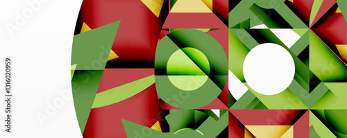Abstract geometric artwork with interwoven angular and curved shapes, dynamic composition with smooth gradients and bold contrasts