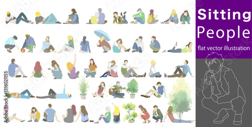 Flat vector illustration collection pack of people sitting