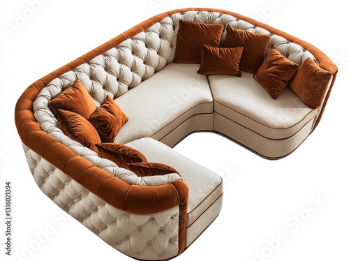Relaxing armchair style above overhead, elegant furniture interior isolated, modern sofa top view, comfortable couch design home, contemporary living decor