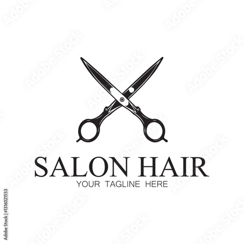 Beauty salon logo template design with hair waves and scissors concept.logo for business, salon, beauty