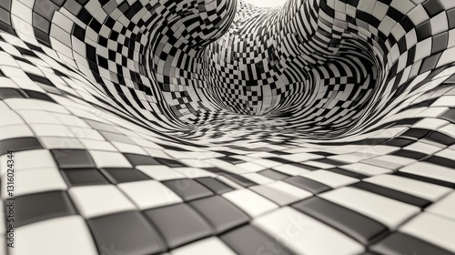 The design of this modern abstract grid wallpaper illustration includes a seamless geometric square pattern and a black and white checkered texture background