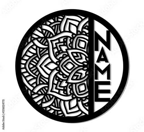 Custom Name Sign Mandala Floral Wall Panel Laser Cut