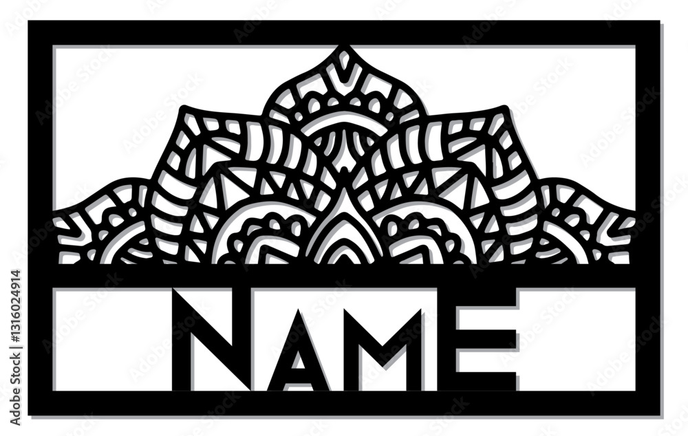 Naklejka premium Custom Name Sign Mandala Floral Wall Panel Laser Cut