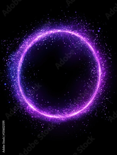 Luminous purple circle of sparkling glitter on a dark background for abstract designs and modern art