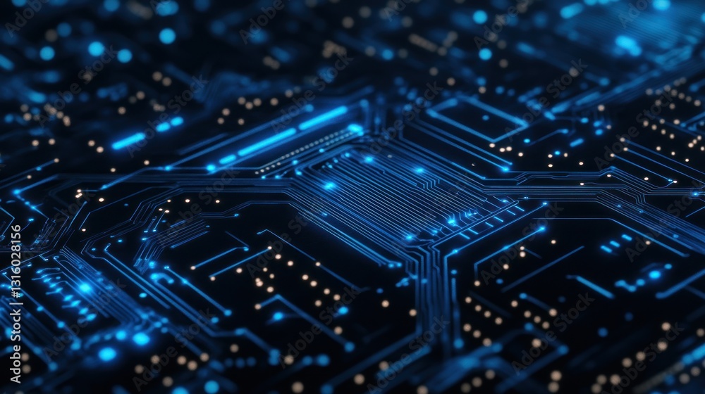 Glowing Blue Circuit Board Technology Abstract Design Glowing Blue Circuit Board Technology Abstract Design