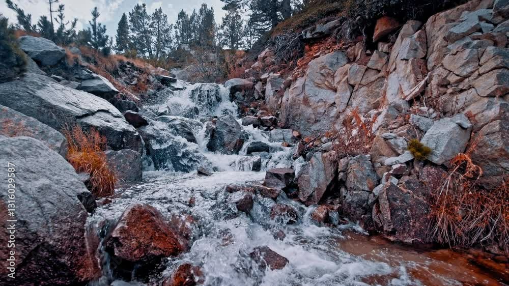 Mountain stream flows over rocks in the Pyrenees of Spain Mountain stream flows over rocks in the Pyrenees of Spain