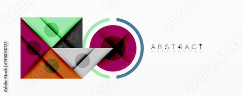 Geometric abstract design with layered triangles, circles, and gradients, forming a structured pattern with sharp contrasts and depth