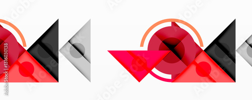 Geometric abstract design with layered triangles, circles, and gradients, forming a structured pattern with sharp contrasts and depth