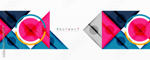 Geometric abstract design with layered triangles, circles, and gradients, forming a structured pattern with sharp contrasts and depth