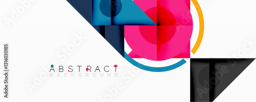 Geometric abstract design with layered triangles, circles, and gradients, forming a structured pattern with sharp contrasts and depth