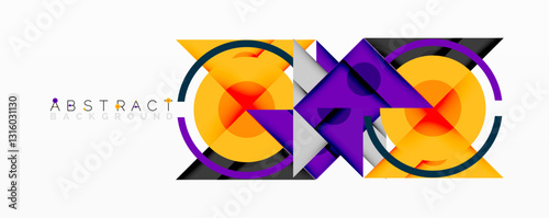 Geometric abstract design with layered triangles, circles, and gradients, forming a structured pattern with sharp contrasts and depth