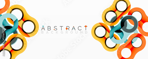Abstract geometric pattern with interlocking circular and tubular shapes featuring smooth gradients, sharp contrasts, and dynamic layering