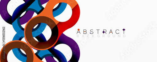 Abstract circle element composition with overlapping circular and tubular shapes featuring smooth gradients, transparency effects, and dynamic layering