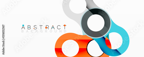 Abstract circle element composition with overlapping circular and tubular shapes featuring smooth gradients, transparency effects, and dynamic layering