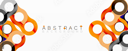 Abstract circle element composition with overlapping circular and tubular shapes featuring smooth gradients, transparency effects, and dynamic layering