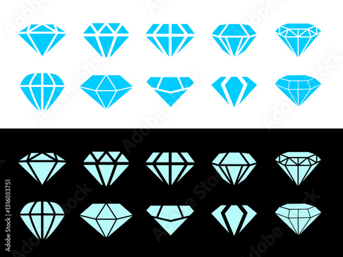 Set of blue diamond gem jewel icon logo crystal gemstone vector