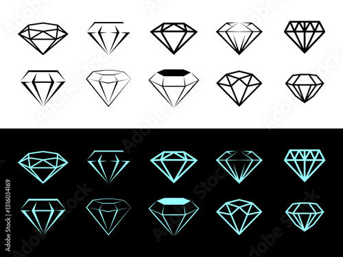 Set of blue diamond gem jewel icon logo outline vector