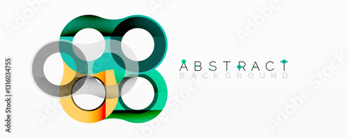Abstract circle element composition with overlapping circular and tubular shapes featuring smooth gradients, transparency effects, and dynamic layering