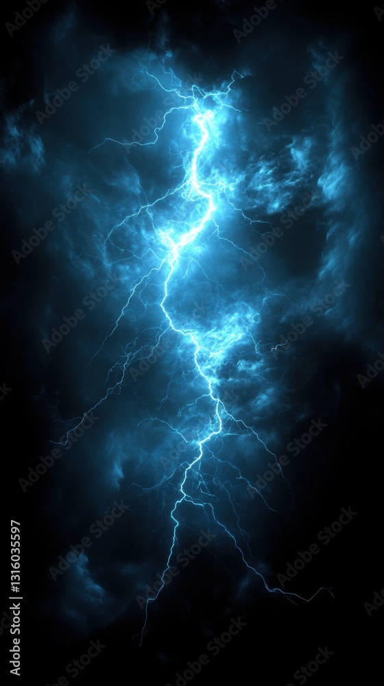 Dramatic blue lightning strike against a dark cloudy sky showcasing nature's power and energy in a captivating scene Dramatic blue lightning strike against a dark cloudy sky showcasing nature's power and energy in a captivating scene