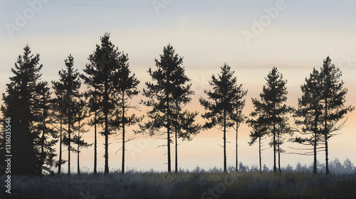 Wallpaper Mural Majestic Treeline Silhouettes at Twilight: A Serene Blend of Nature's Calm and Beauty Torontodigital.ca