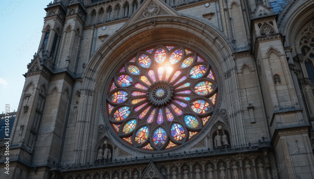 Obraz premium Majestic Church Rose Window Sunlight Architecture Detail Exterior