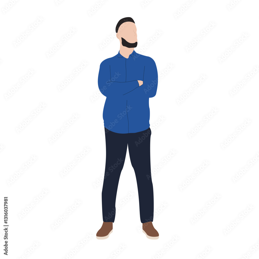 Man standing arms crossed, white background, profile view, avatar use Man standing arms crossed, white background, profile view, avatar use