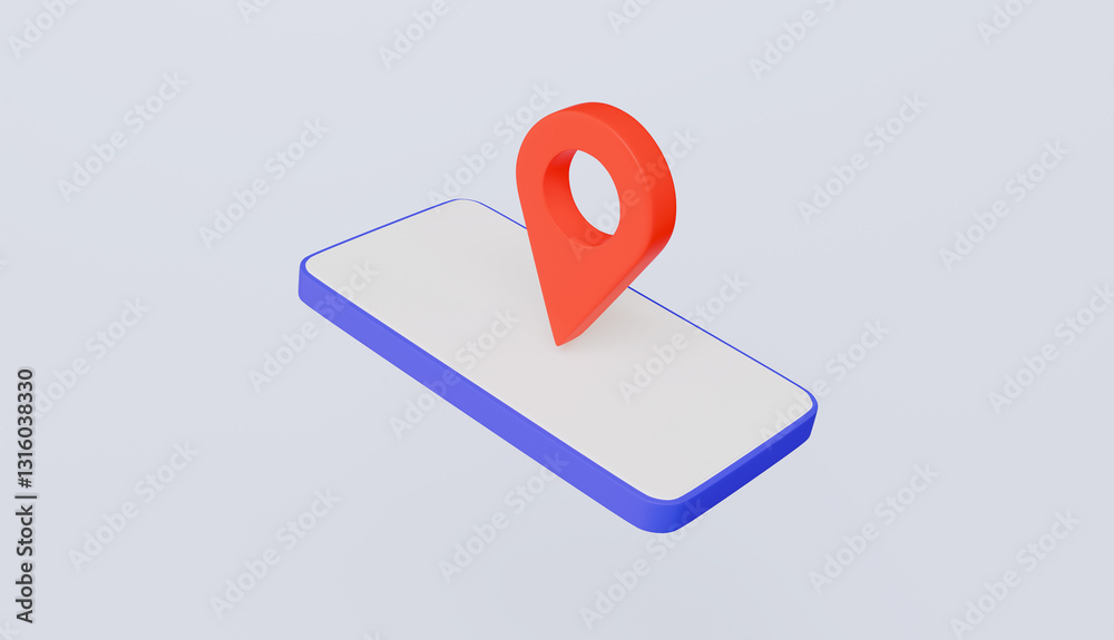 Smartphone with location pin icon, marking position, trip destination 3d illustration Smartphone with location pin icon, marking position, trip destination 3d illustration