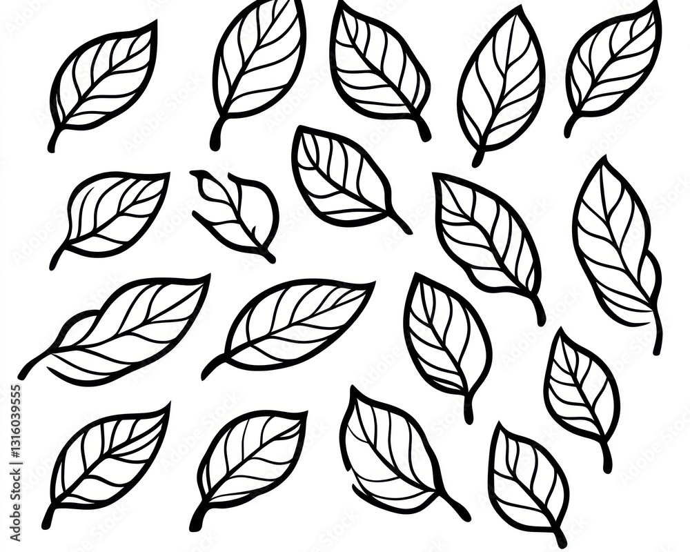 Obraz premium Simple black leaves pattern, white background, design element